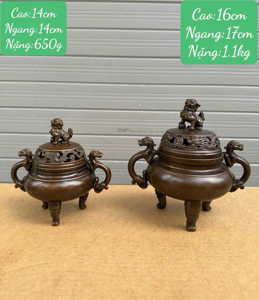 Lư Trầm Bằng Đồng Nắp Nghê Họa Tiết Rồng Chầu